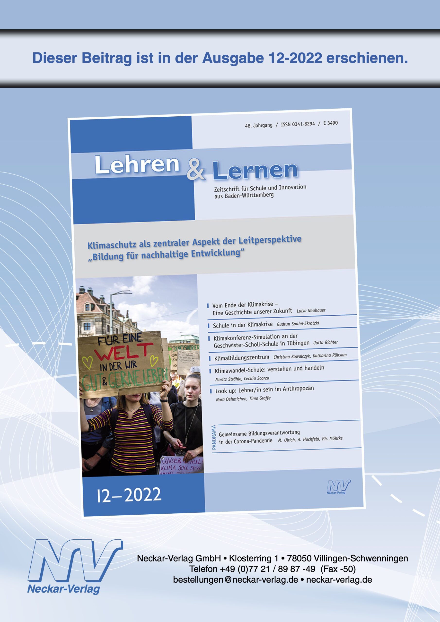 Beitrag von Teachers for Future in \“Lehren und Lernen\“